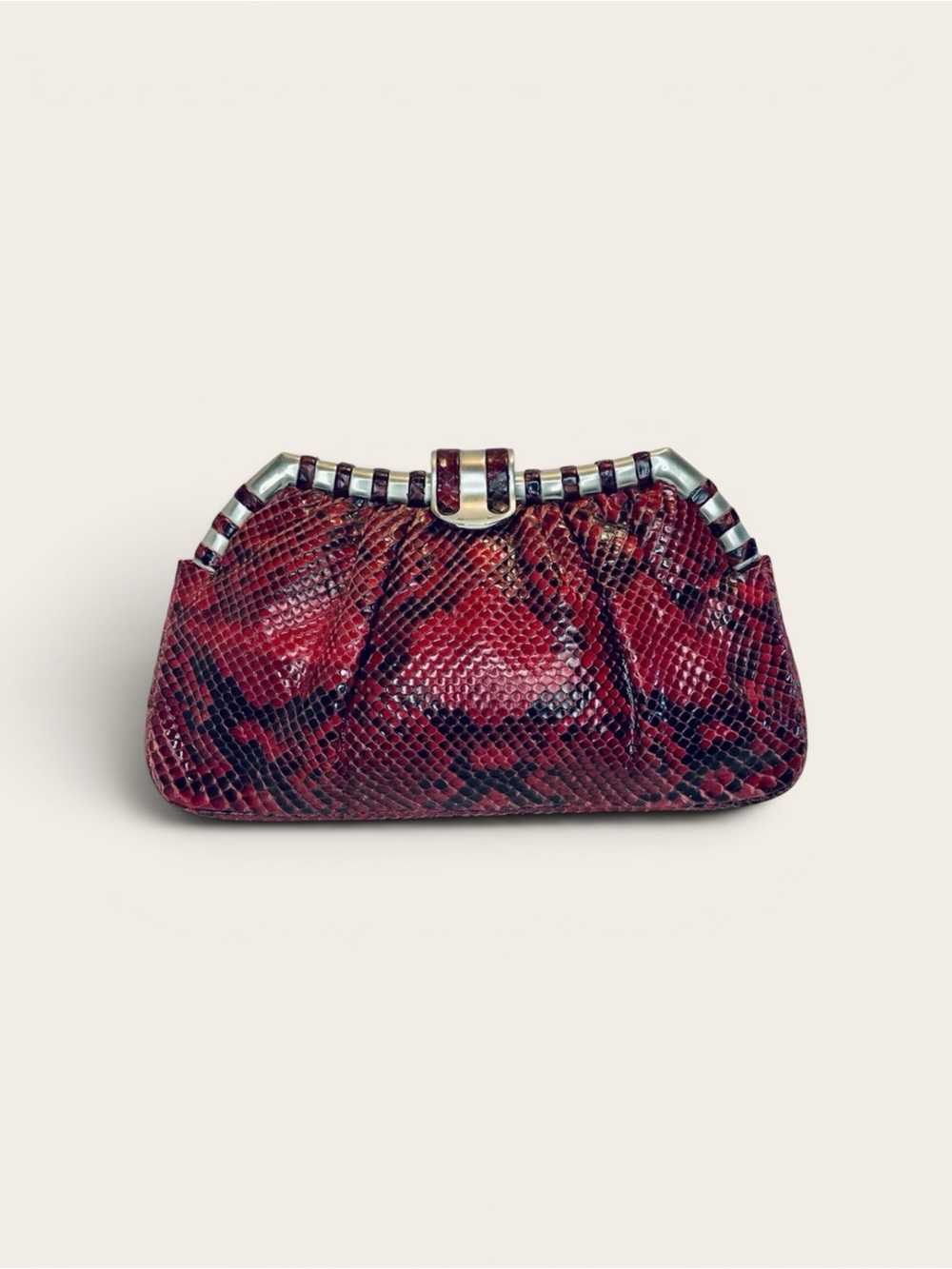 Rare Vintage Judith Leiber Red Python Snakeskin Shoulder Bag Exotic Leather